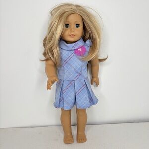 American Girl Truly Me Long Blonde Hair Blue Eyes with Plaid Sweet School Dress